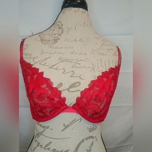 Victoria Secret Ziggy Glam Red Floral Lace Underwire Demi Size 34DD NWOT
